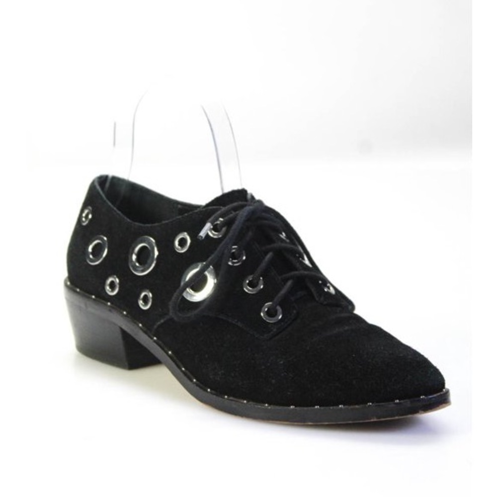 Lord & Taylor black suede Oxford shoes with grommet detailing